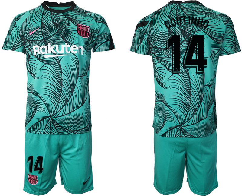 Men 2020-2021 club Barcelona green training suit #14 Soccer Jerseys1->barcelona jersey->Soccer Club Jersey